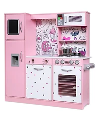 Lil' Jumbl Kitchen Set for Kids, Wooden Pretend Play Kitchen Set, Pink - Pink