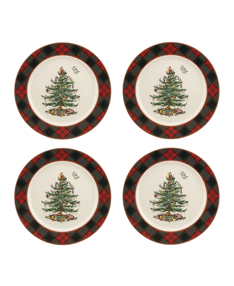 Spode Christmas Tree Tartan Salad Plates, Set of 4