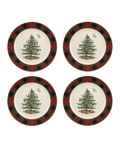 Spode Christmas Tree Tartan Salad Plates, Set of 4