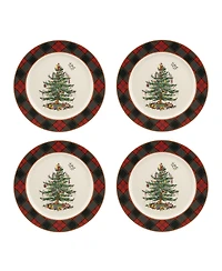 Spode Christmas Tree Tartan Salad Plates, Set of 4