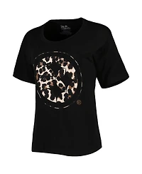 Women's Majestic Threads T.j. Watt Black Pittsburgh Steelers Leopard Player Name and Number Tri-Blend T-shirt