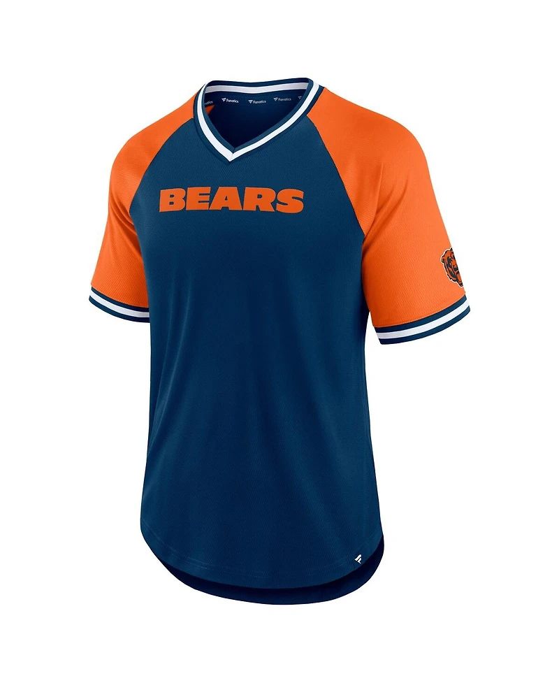 Men's Fanatics Navy, Orange Chicago Bears Second Wind Raglan V-Neck T-shirt