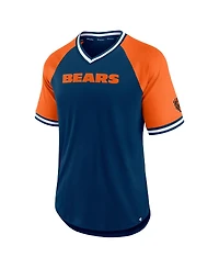 Men's Fanatics Navy, Orange Chicago Bears Second Wind Raglan V-Neck T-shirt