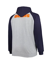 Men's Heather Gray Chicago Bears Big and Tall Fleece Raglan Full-Zip Hoodie Jacket