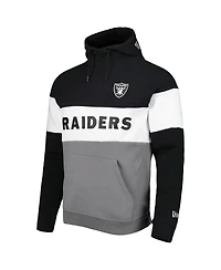 Men's New Era Silver and Black Las Vegas Raiders Colorblock Current Pullover Hoodie