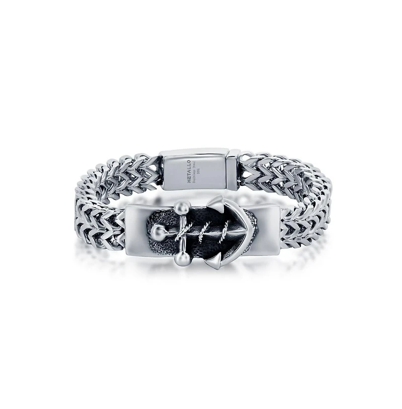 Mens Stainless Steel Anchor Id Franco Chain Bracelet