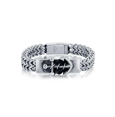 Mens Stainless Steel Anchor Id Franco Chain Bracelet