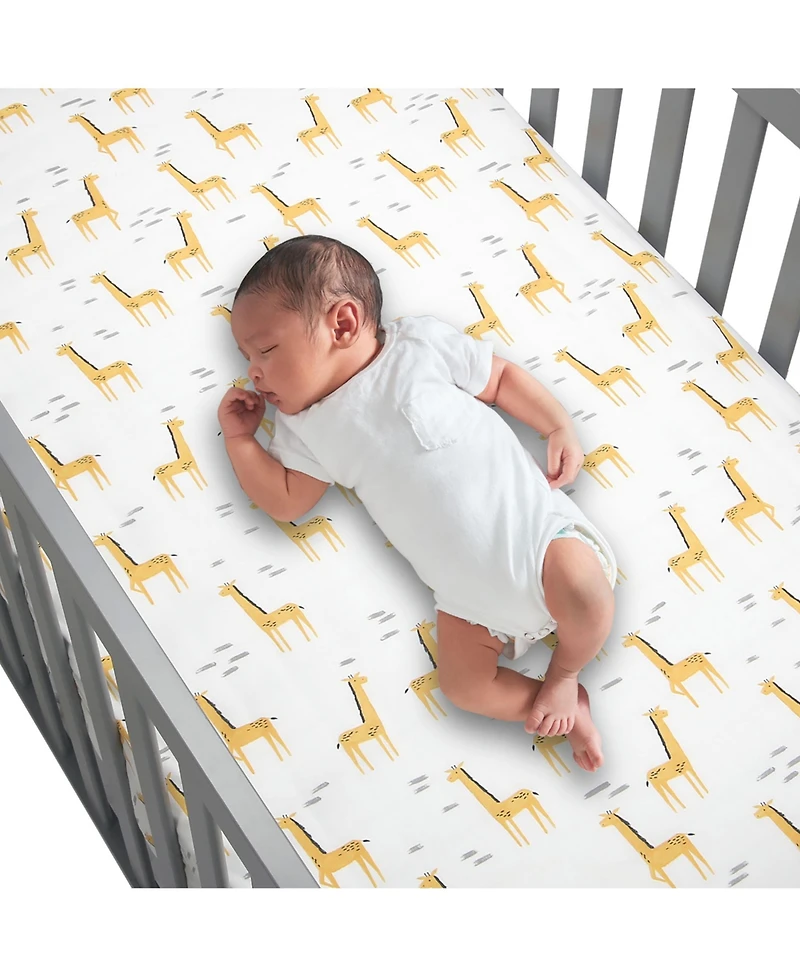 Lambs & Ivy Baby Signature Giraffe Organic Cotton Fitted Crib Sheet - White/Yellow