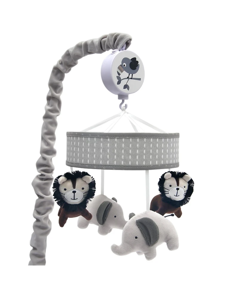 Lambs & Ivy Urban Jungle Gray/Brown Lion & Elephant Musical Baby Crib Mobile
