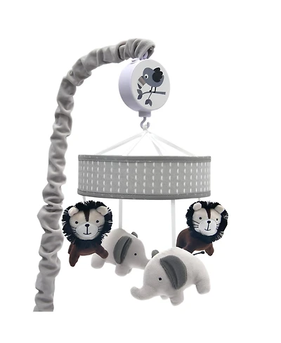 Lambs & Ivy Urban Jungle Gray/Brown Lion & Elephant Musical Baby Crib Mobile