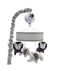 Lambs & Ivy Urban Jungle Gray/Brown Lion & Elephant Musical Baby Crib Mobile