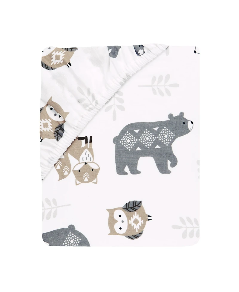 Lambs & Ivy Woodland Forest White/Gray Animal 100% Cotton Baby Fitted Crib Sheet