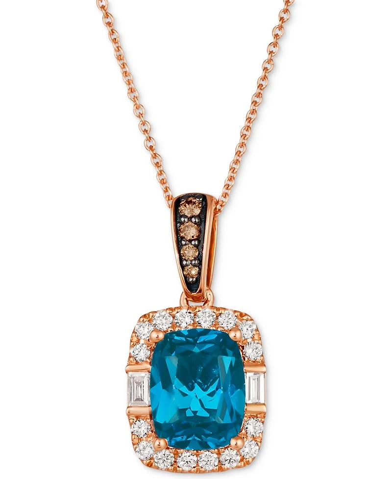 Le Vian Chocolatier Deep Sea Blue Topaz (2-1/4 ct. t.w.) & Diamond (1/3 ct. t.w.) Halo Pendant Necklace in 14k Rose Gold, 18" + 2" extender