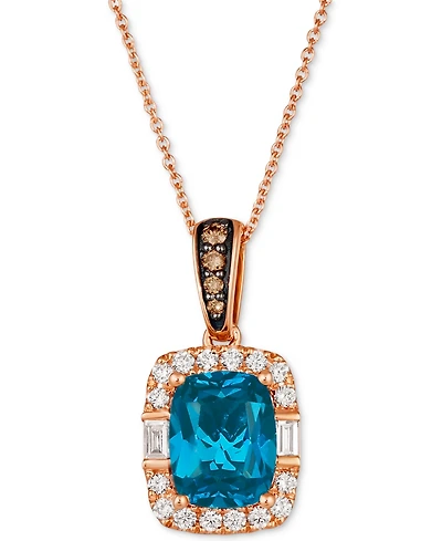 Le Vian Chocolatier Deep Sea Blue Topaz (2-1/4 ct. t.w.) & Diamond (1/3 ct. t.w.) Halo Pendant Necklace in 14k Rose Gold, 18" + 2" extender