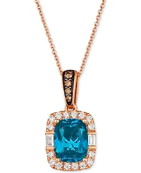 Le Vian Chocolatier Deep Sea Blue Topaz (2-1/4 ct. t.w.) & Diamond (1/3 ct. t.w.) Halo Pendant Necklace in 14k Rose Gold, 18" + 2" extender