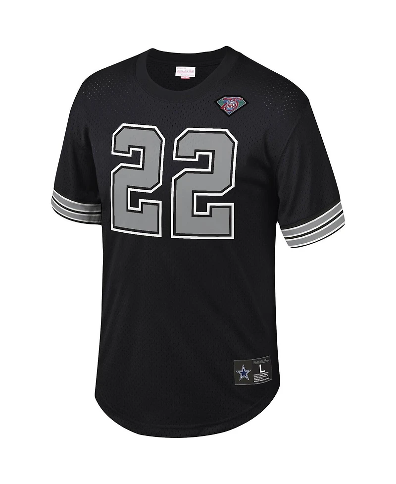 Men's Mitchell & Ness Emmitt Smith Black Dallas Cowboys Retired Player Name and Number Mesh Top