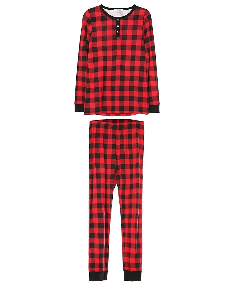 MeMoi Women's Buffalo Plaid Long Sleeve Tapered Bottom 2 Piece Pajama Set