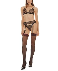 MeMoi Women's Audrey 3 Piece Heart Print Mesh Garter Set