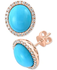 Effy Turquoise & Diamond (3/8 ct. t.w.) Oval Stud Earrings in 14k Gold