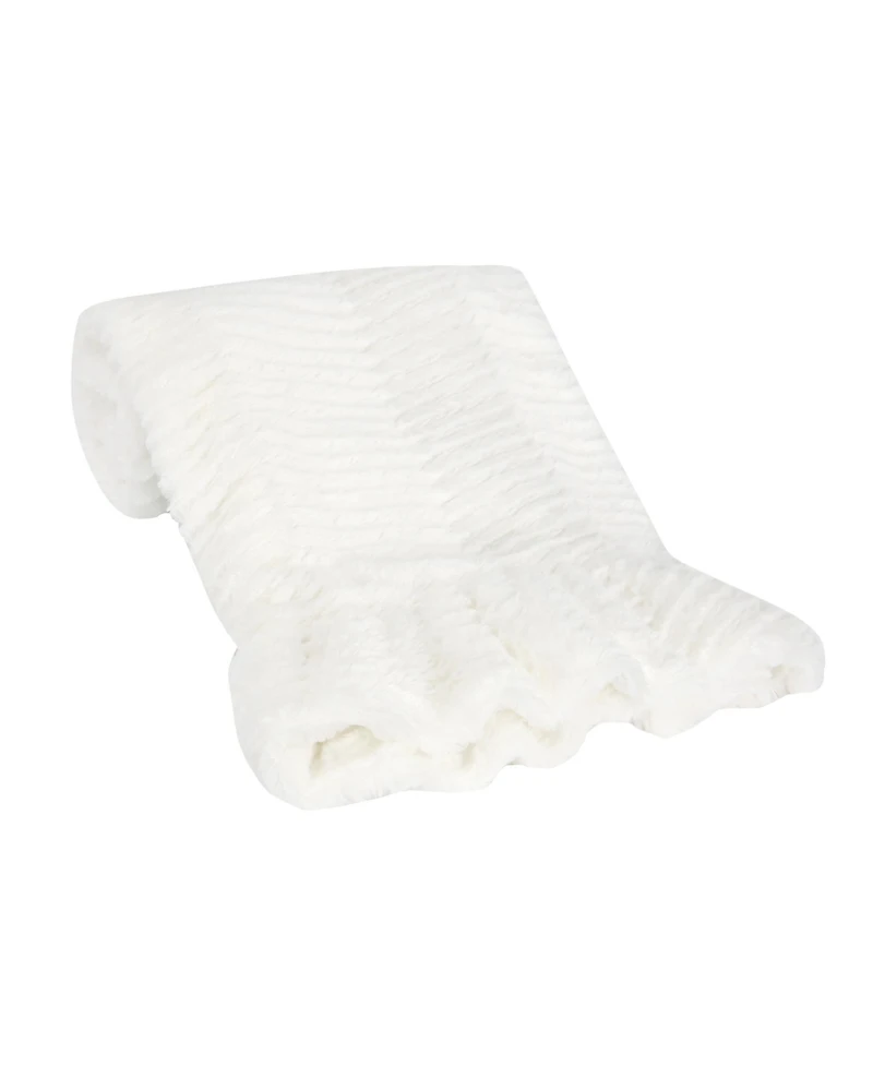 Lambs & Ivy Baby Signature White Ruffled Lux Minky/Jersey Chevron Blanket