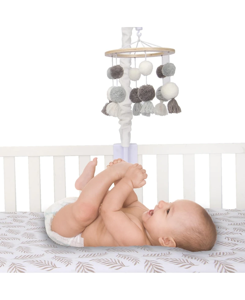 Lambs & Ivy Signature Pom Pom Musical Baby Crib Mobile - White/Gray