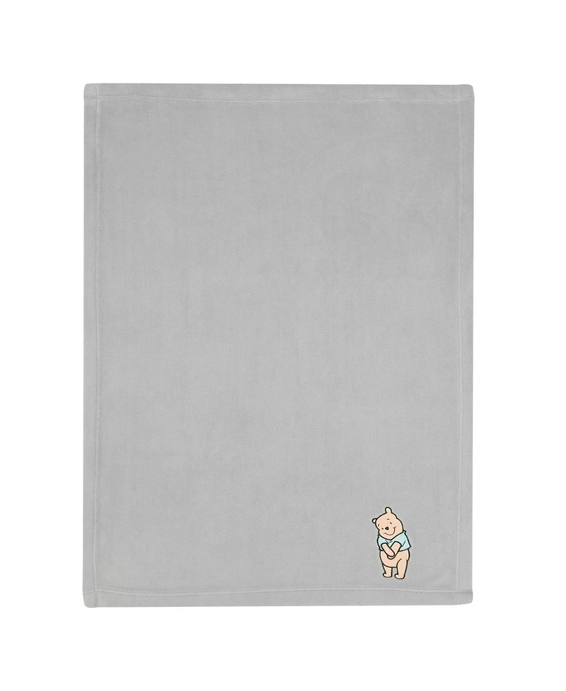 Lambs & Ivy Disney Baby Winnie the Pooh Hugs Gray Soft Fleece Baby Blanket