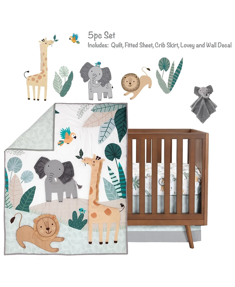 Lambs & Ivy Baby Jungle Friends 5-Piece Safari Animals Nursery Crib Bedding Set