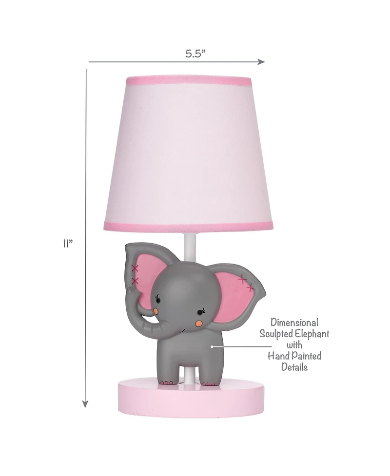 Bedtime Originals Twinkle Toes Pink/Gray Elephant with Monkey Nursery Lamp with Shade & Bulb