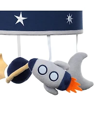 Lambs & Ivy Milky Way Blue/Gray Celestial Space with Rocket and Planets Musical Baby Crib Mobile