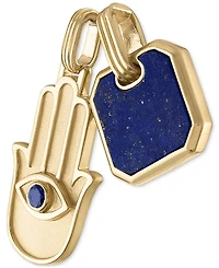 Esquire Men's Jewelry 2-Pc. Set Lapis Lazuli & Cubic Zirconia Dog Tag & Hamsa Hand Amulet Pendants in 14k Gold-Plated Sterling Silver, Created for Mac