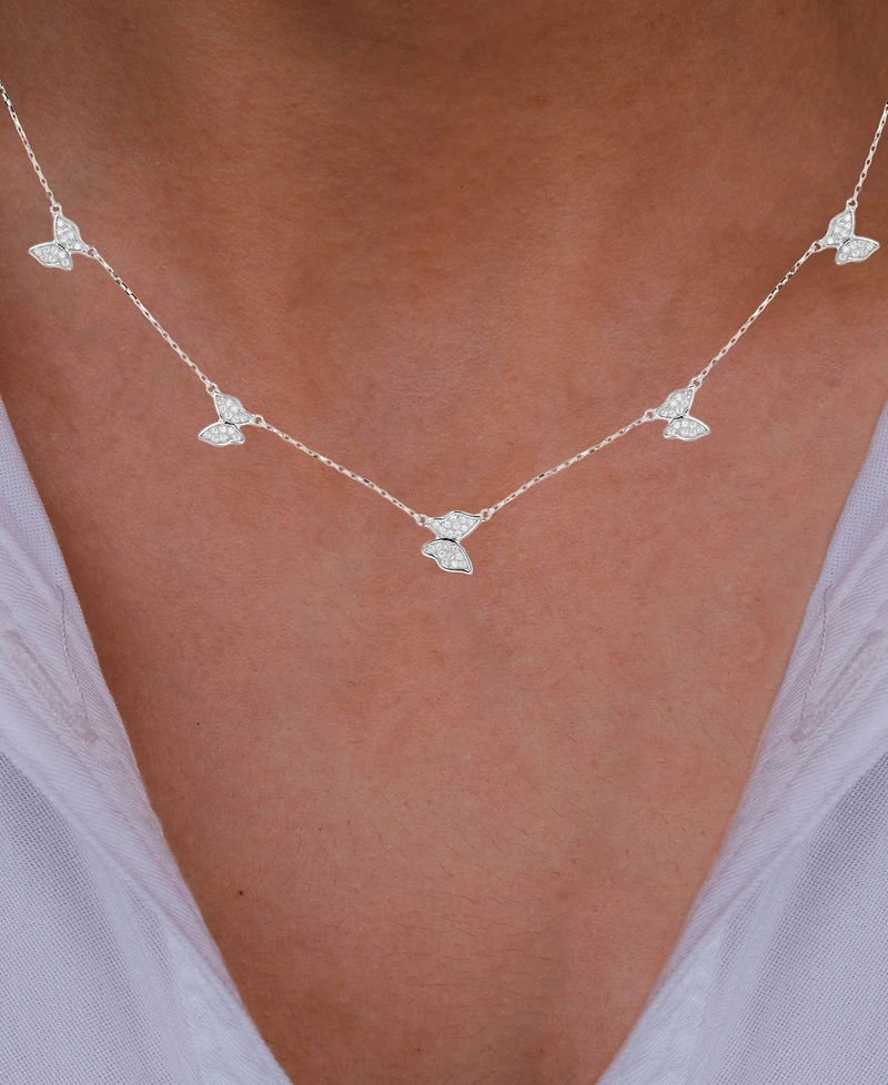 2-Pc. Set Cubic Zirconia Butterfly Collar Necklace & Coordinating Stud Earrings in Sterling Silver