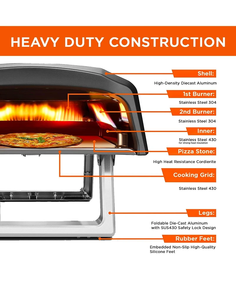 Commercial Chef Propane Gas Pizza Oven with Dual Burner System includes Baffle Door, Peel, 12" Stone, Cutter, and Cover