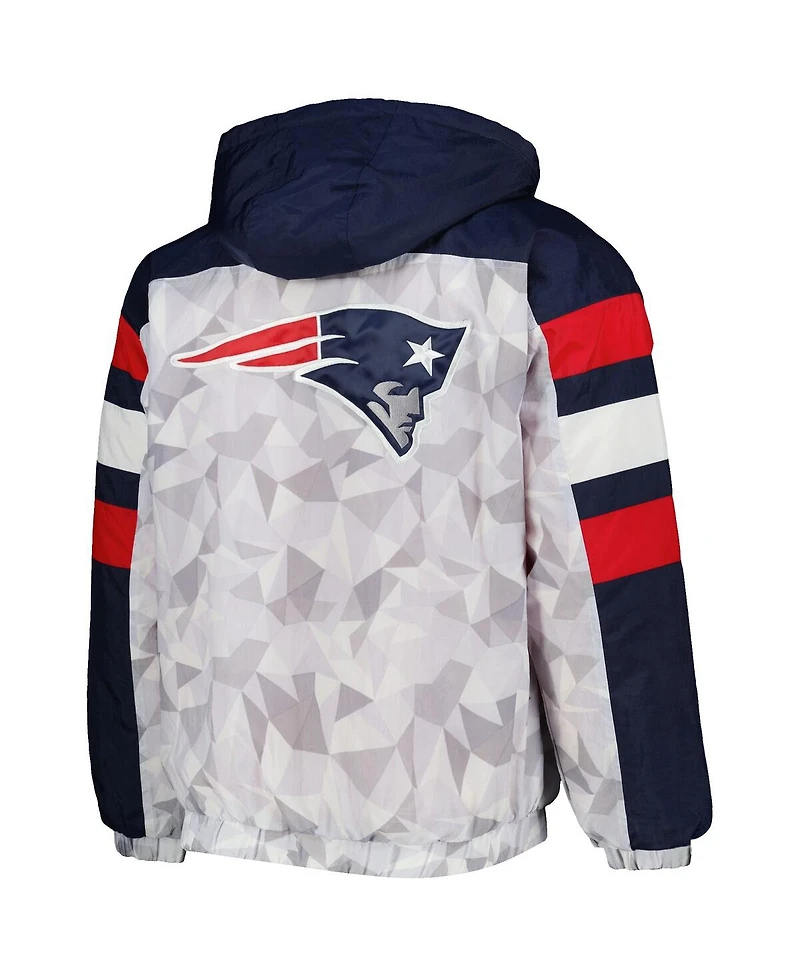 Men's Starter White, Navy New England Patriots Thursday Night Gridiron Raglan Half-Zip Hooded Jacket