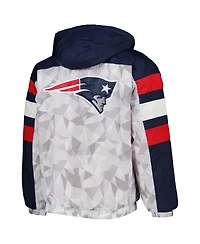 Men's Starter White, Navy New England Patriots Thursday Night Gridiron Raglan Half-Zip Hooded Jacket