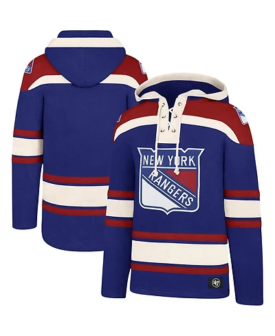 Men's '47 Brand Blue, Red New York Rangers Superior Lacer Pullover Hoodie