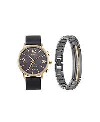 Jones New York Men's Analog Black Metal Alloy Bracelet Watch, 42mm and Bracelet Set