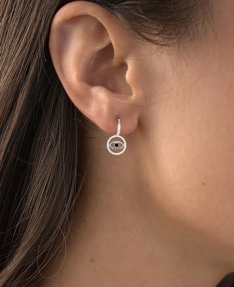 Macy's Spinel and Zirconia Huggie Earrings (1/10 ct. t.w. Black Spinel and Cubic Zirconia 3/4 ct. t.w.) in Sterling Silver