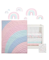 Lambs & Ivy Watercolor Pastel Pink/Mint Rainbow 5-Piece Baby Crib Bedding Set