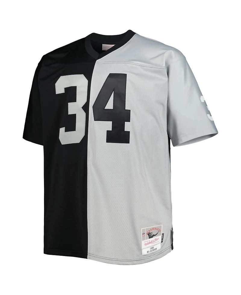 Men's Mitchell & Ness Bo Jackson Black, Silver Las Vegas Raiders Big and Tall Split Legacy Retired Player Replica Jersey