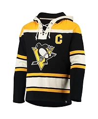 Men's '47 Brand Mario Lemieux Black Pittsburgh Penguins Retired Player Name and Number Lacer Pullover Hoodie
