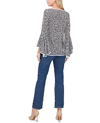 Sam & Jess Women's Printed Crewneck 3/4-Bell-Sleeve Blouse