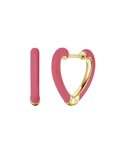 Children's 14k Gold Plated with Magenta-Red Enamel Inlay Heart Hoop Earrings