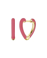 Children's 14k Gold Plated with Magenta-Red Enamel Inlay Heart Hoop Earrings