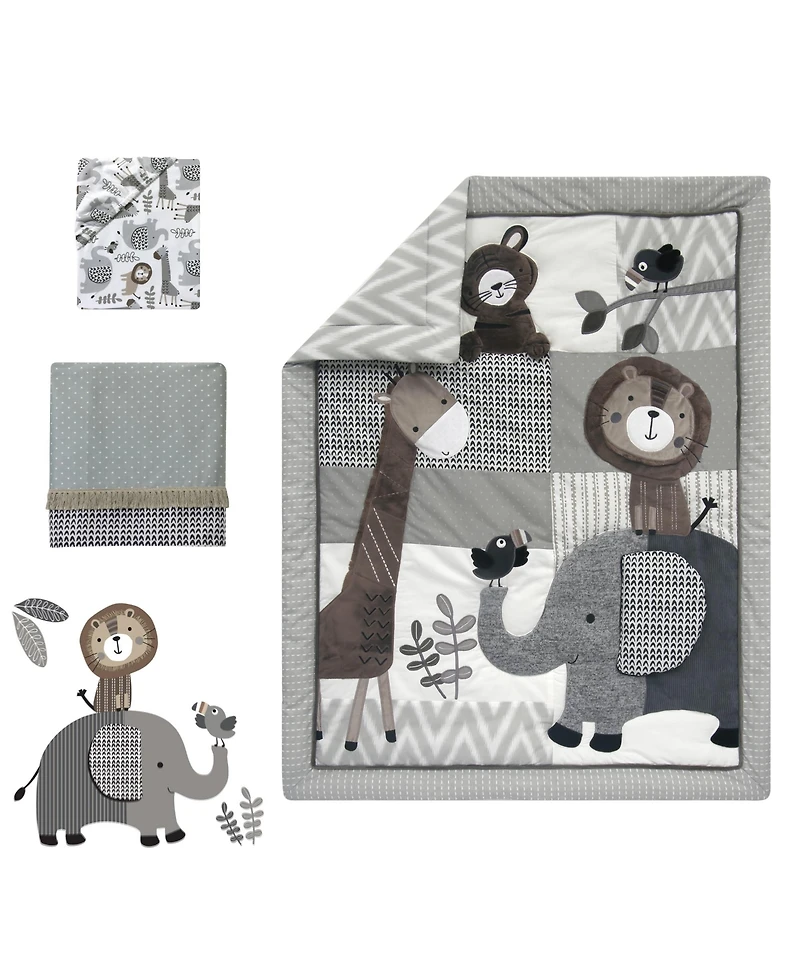 Lambs & Ivy Urban Jungle Animals Gray/Brown/White Nursery 4-Piece Baby Crib Bedding Set