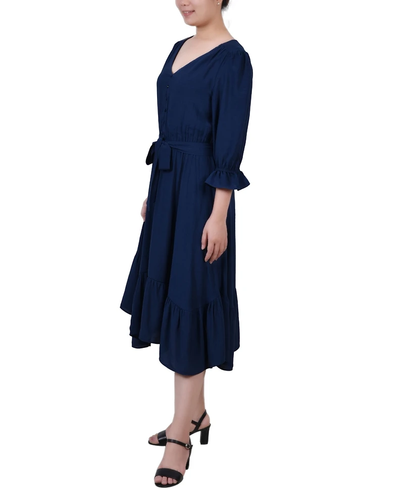 Ny Collection Women's 3/4 Sleeve Flounced Dress