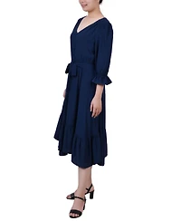 Ny Collection Women's 3/4 Sleeve Flounced Dress