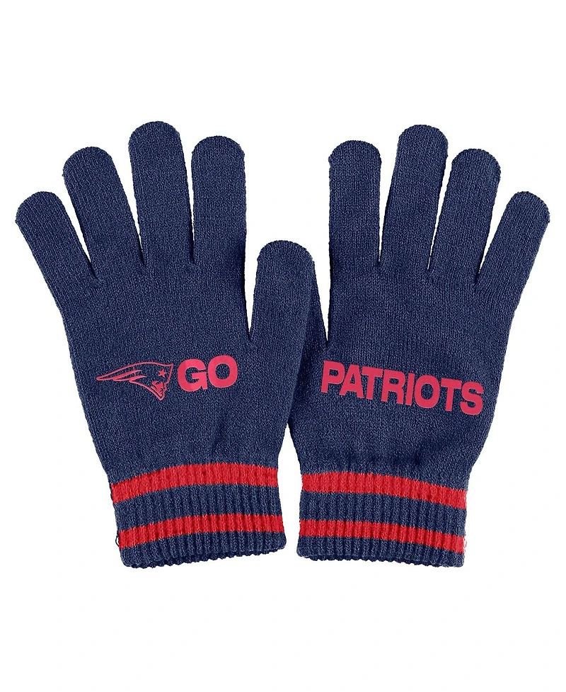 Women's Wear by Erin Andrews Navy New England Patriots Double Jacquard Cuffed Knit Hat with Pom and Gloves Set