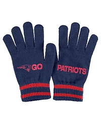 Women's Wear by Erin Andrews Navy New England Patriots Double Jacquard Cuffed Knit Hat with Pom and Gloves Set