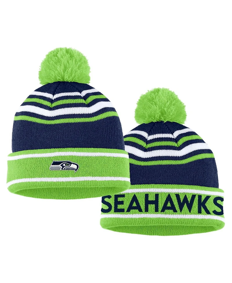 Women's Wear by Erin Andrews College Navy Seattle Seahawks Colorblock Cuffed Knit Hat with Pom and Scarf Set