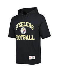 Men's Mitchell & Ness Black Pittsburgh Steelers Washed Short Sleeve Pullover Hoodie
